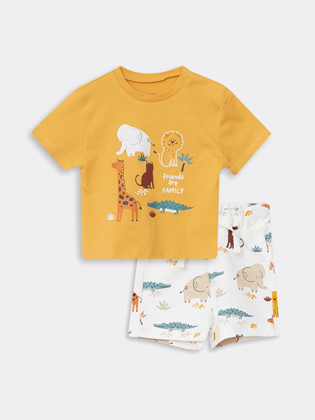 Crew Neck Short Sleeve Printed Baby Boys' T-Shirt and Shorts 2 Pack Set