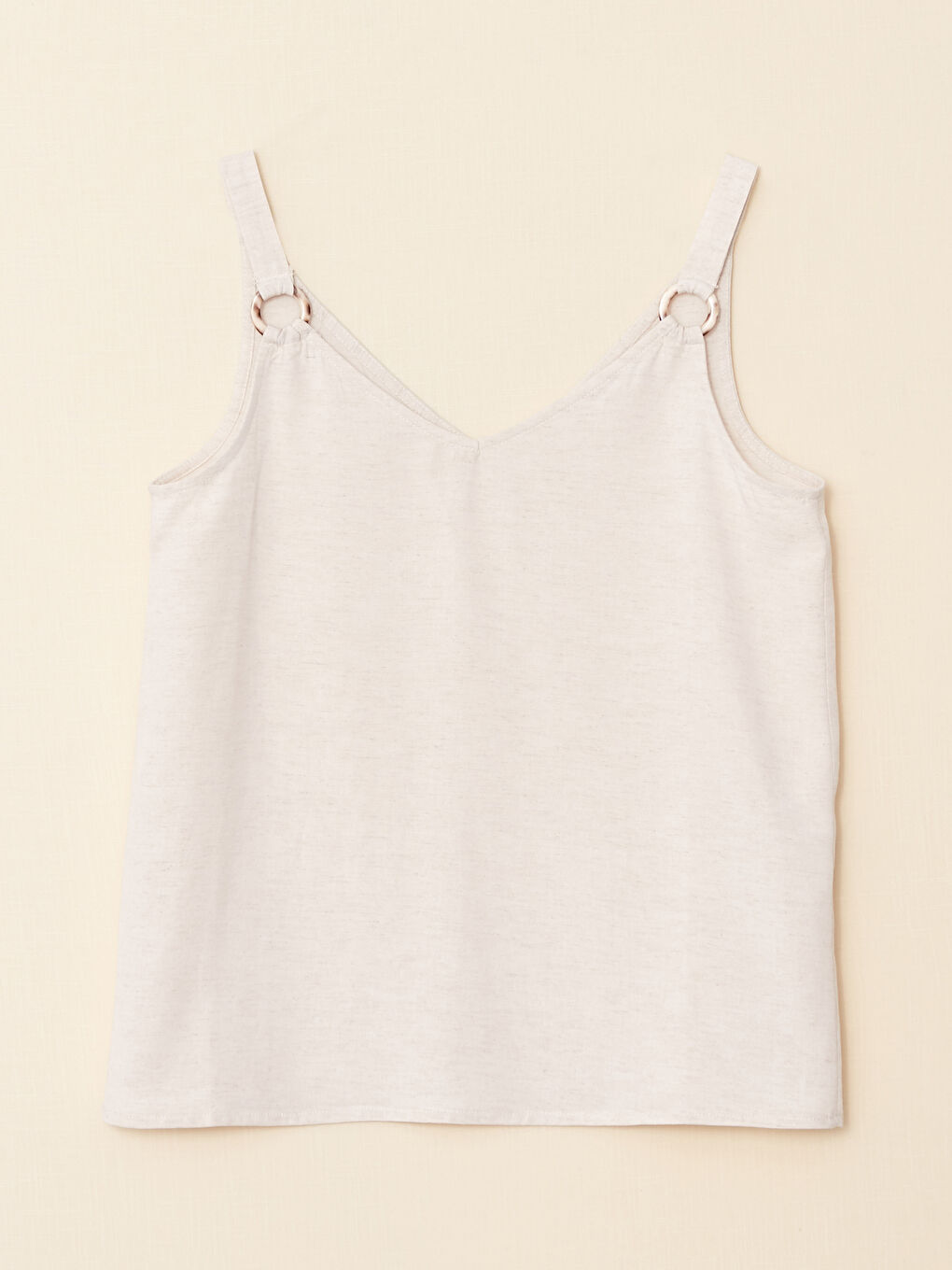 Bej V Yaka Düz Askılı Kadın Bluz