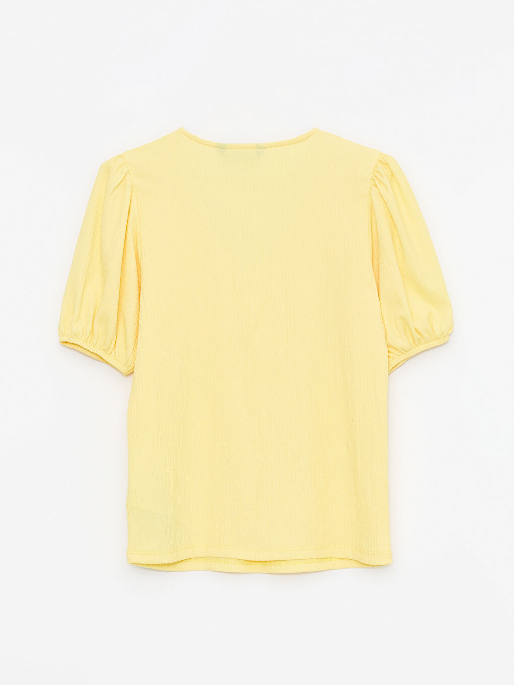 Sarı V Yaka Düz Kısa Kollu Kadın Tişört-6