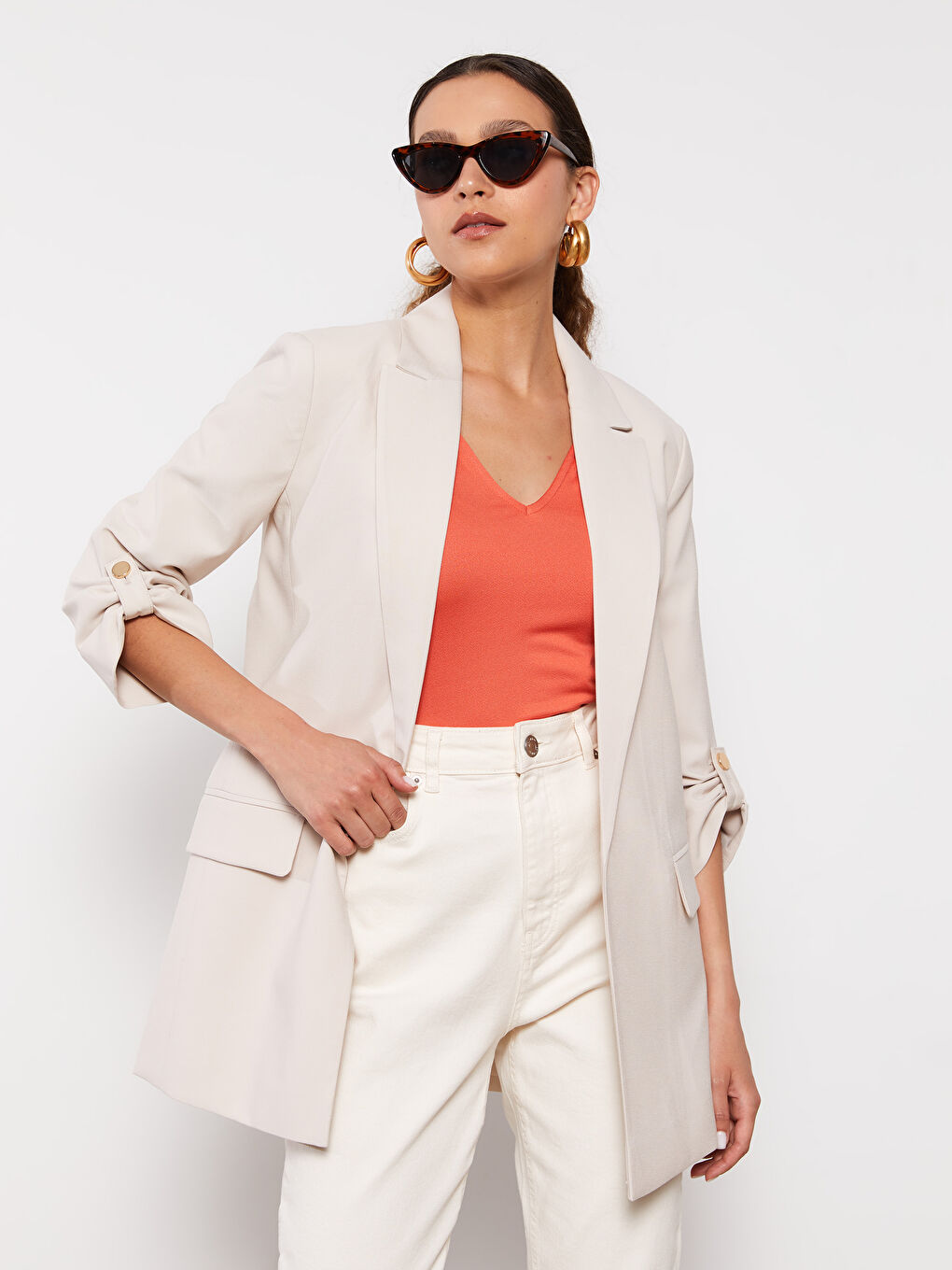 جاكيت بليزر كم طويل سادة للسيدات-1