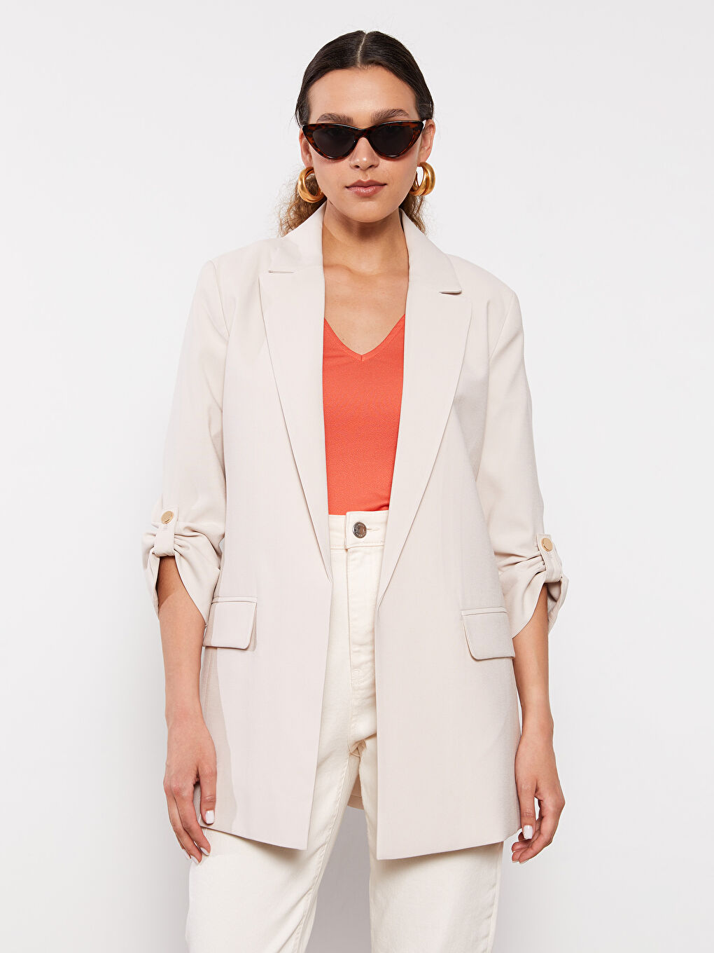 جاكيت بليزر كم طويل سادة للسيدات-2