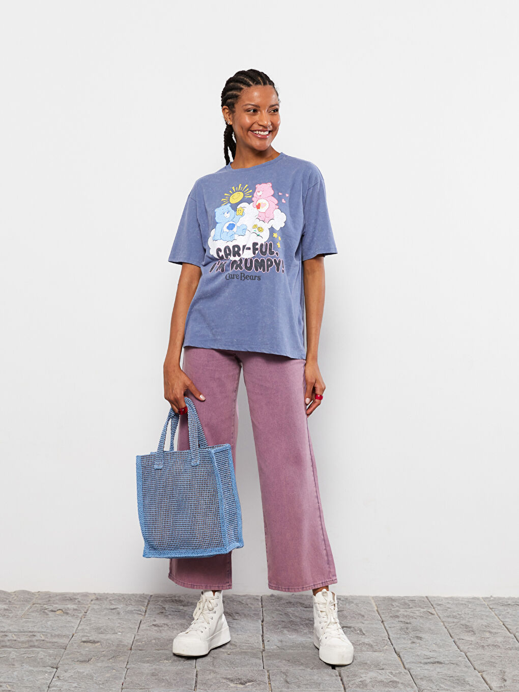 Crew Neck Care Bears Printed Short Sleeve Cotton Women's T-Shirt