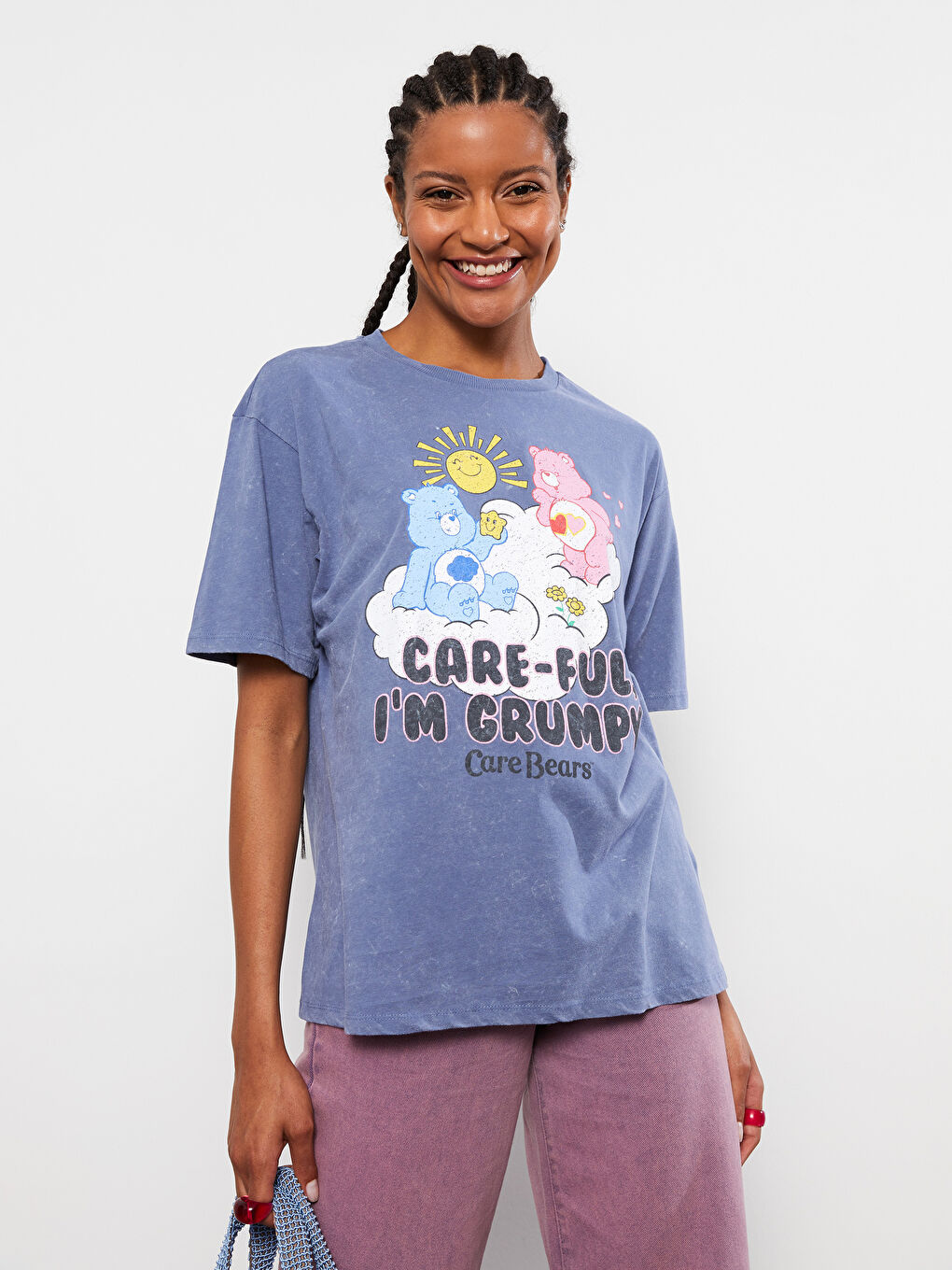 Crew Neck Care Bears Printed Short Sleeve Cotton Women's T-Shirt-1