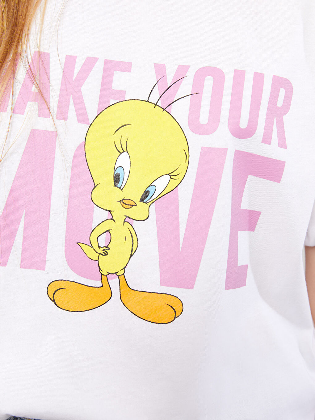 LCW Vision Crew Neck Tweety Printed Short Sleeve Cotton Women's T-Shirt -S2L019Z8-R9K