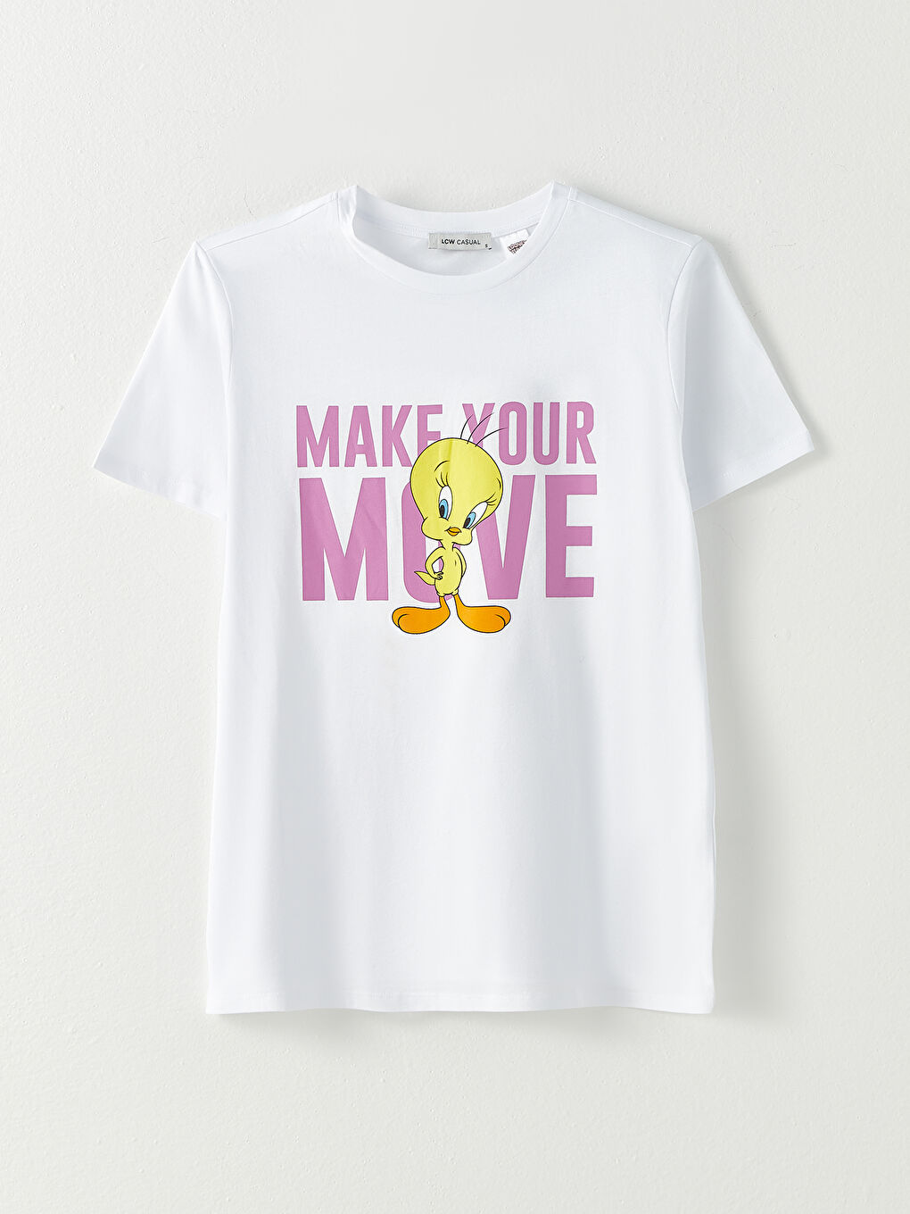 LCW Vision Crew Neck Tweety Printed Short Sleeve Cotton Women's T-Shirt -S2L019Z8-R9K