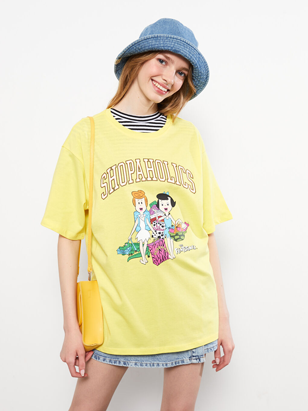 Crew Neck Flintstones Printed Short Sleeve Cotton Women's T-Shirt