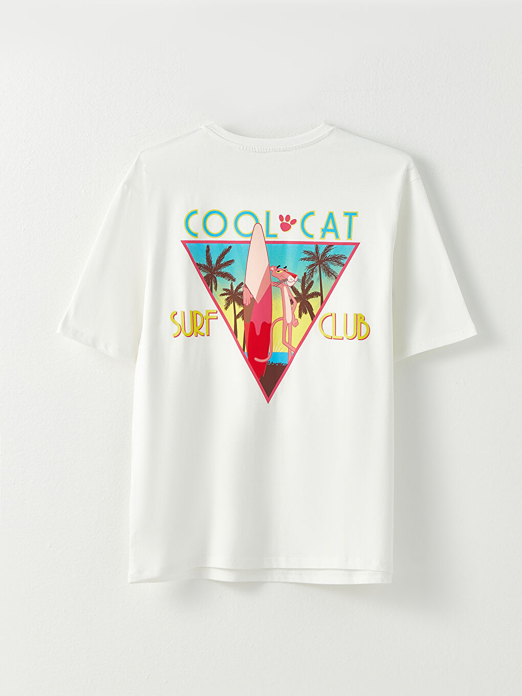 Ekru Bisiklet Yaka Pink Panther Baskılı Kısa Kollu Pamuklu Kadın Tişört-6