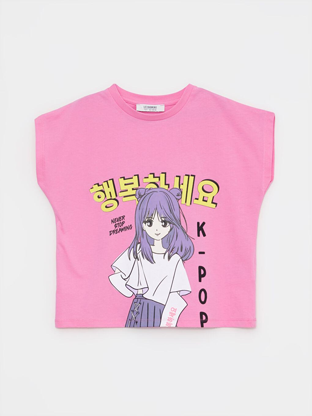 LCW Kids Crew Neck K-Pop Printed Short Sleeve Cotton Girls' T-Shirt -S2L031Z4-GGC