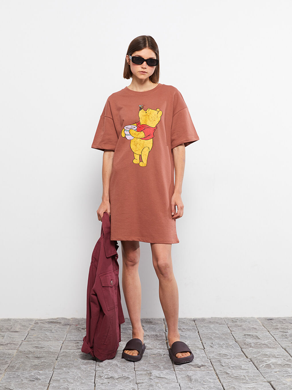 Crew Neck Winnie The Pooh Printed Short Sleeve Women's Dress -S2L037Z8-H9G