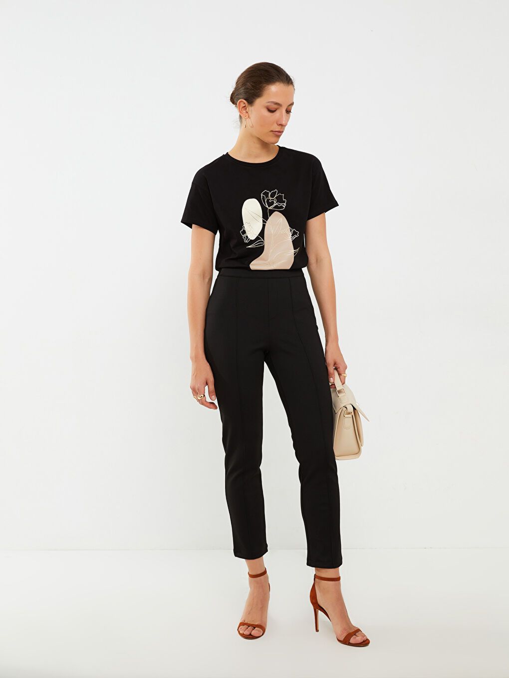 Siyah Kadın Dar Fit Düz Pantolon-1