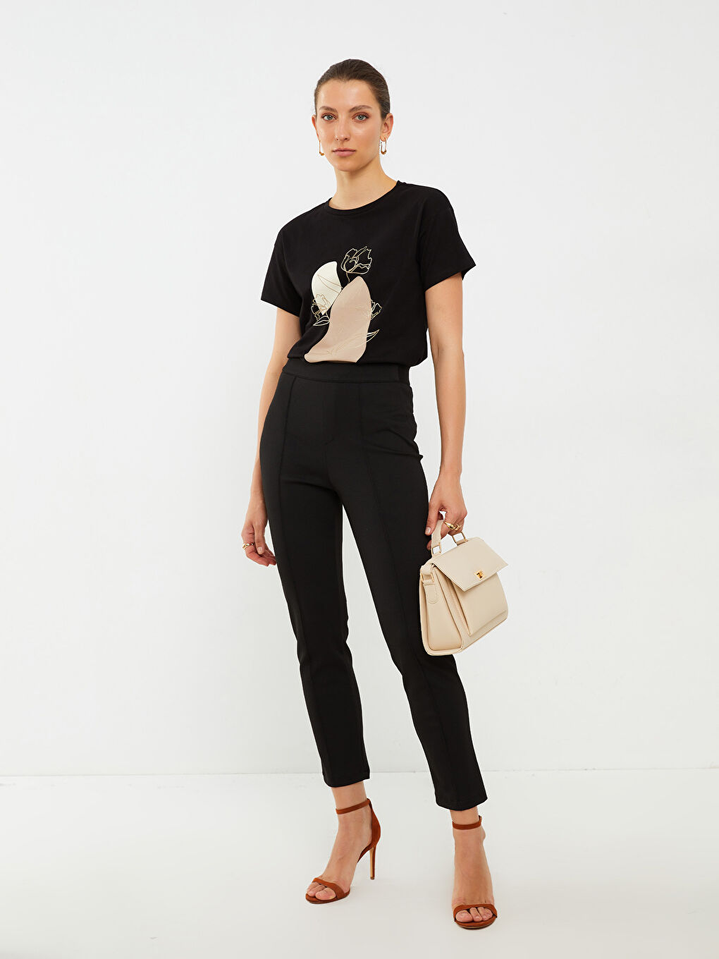 Siyah Kadın Dar Fit Düz Pantolon-2