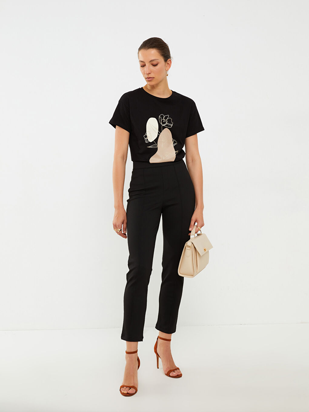 Siyah Kadın Dar Fit Düz Pantolon-3