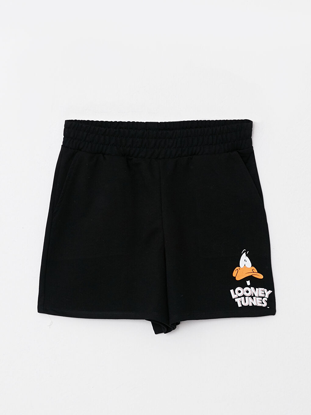 Siyah Beli Lastikli Daffy Duck Baskılı Kadın Şort-6