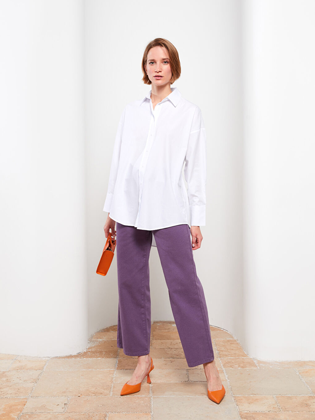 Tunique Chemise Pour Femmes Oversize À Manches Longues En Popeline Uni-1