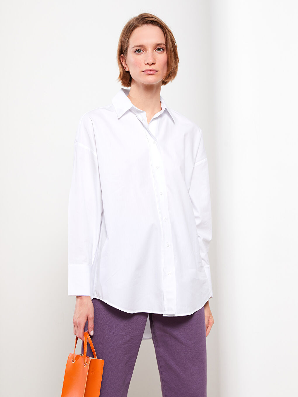 Tunique Chemise Pour Femmes Oversize À Manches Longues En Popeline Uni-2