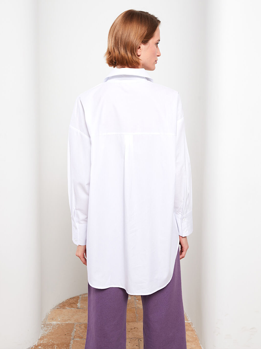 Tunique Chemise Pour Femmes Oversize À Manches Longues En Popeline Uni-4
