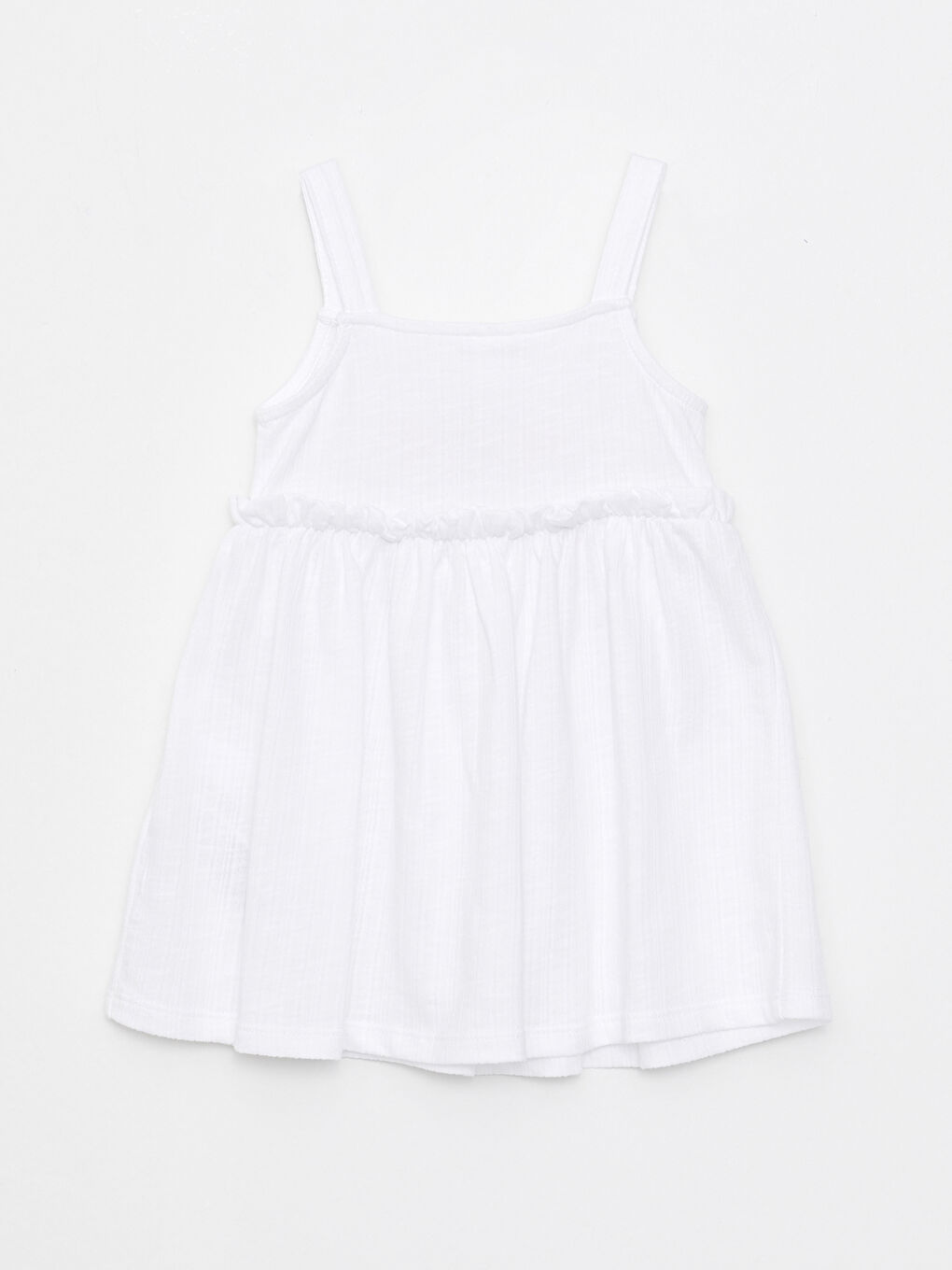 Robe Fille Bébé à Col Carré avec Détails de Broderie et Bretelles-1