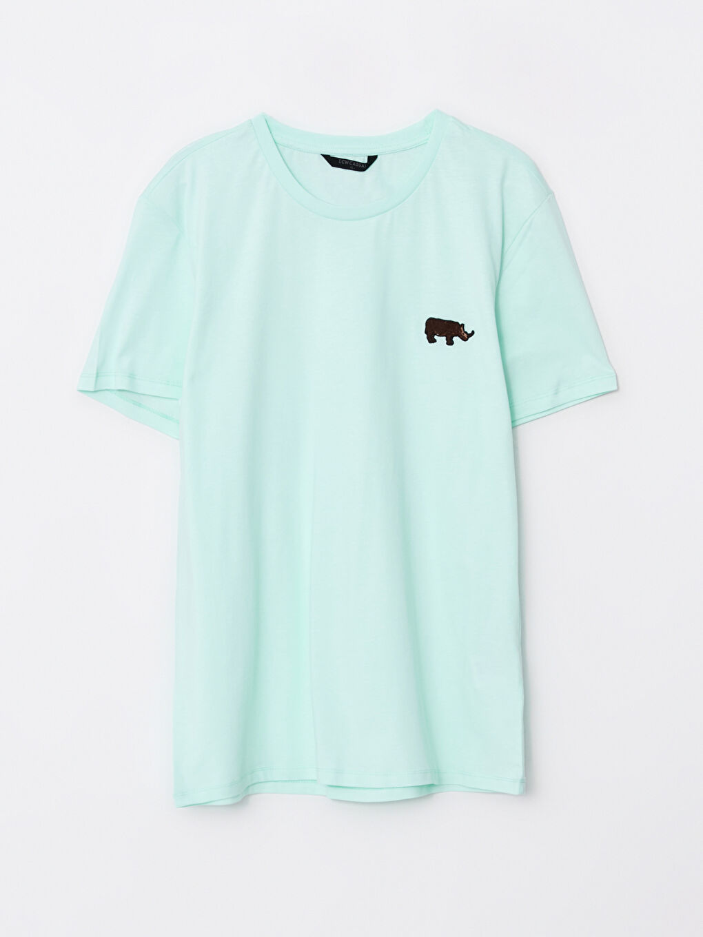 Turkuaz Bisiklet Yaka Kısa Kollu Nakışlı Penye Erkek Tişört-4