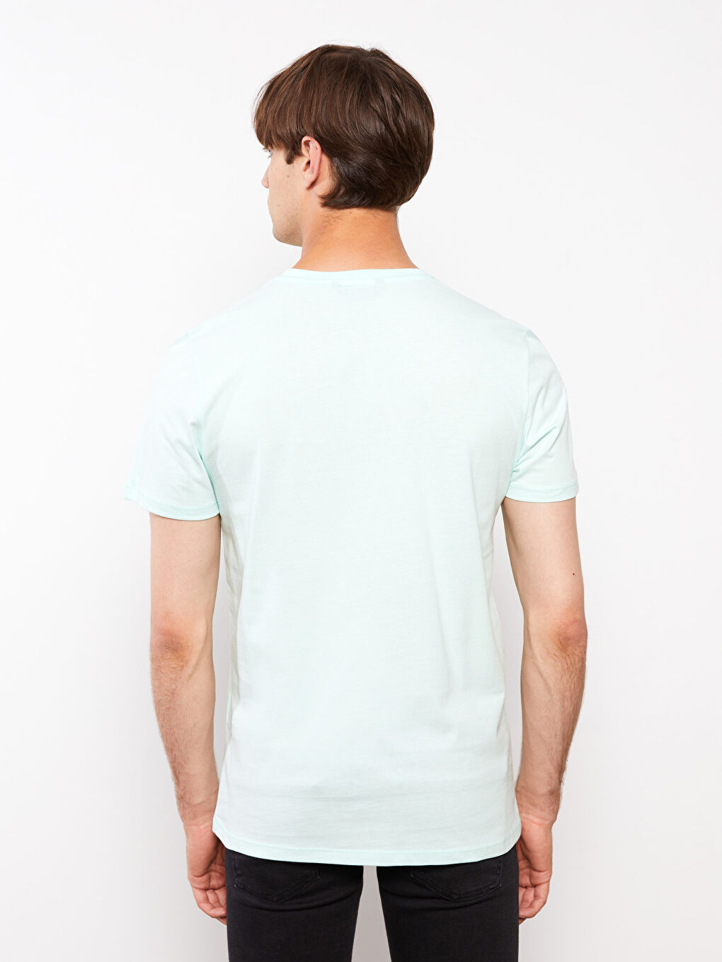 Turkuaz Bisiklet Yaka Kısa Kollu Nakışlı Penye Erkek Tişört-3