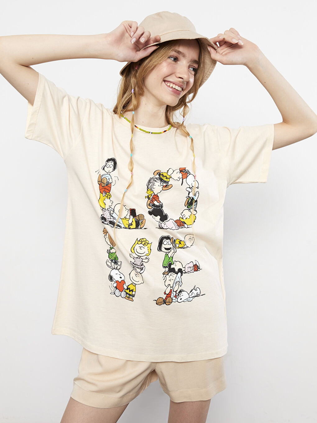 Crew Neck Peanuts Printed Short Sleeve Cotton Women's T-Shirt