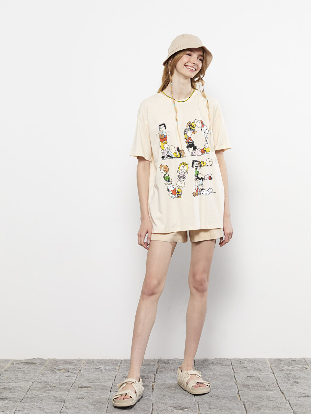 Crew Neck Peanuts Printed Short Sleeve Cotton Women's T-Shirt-2