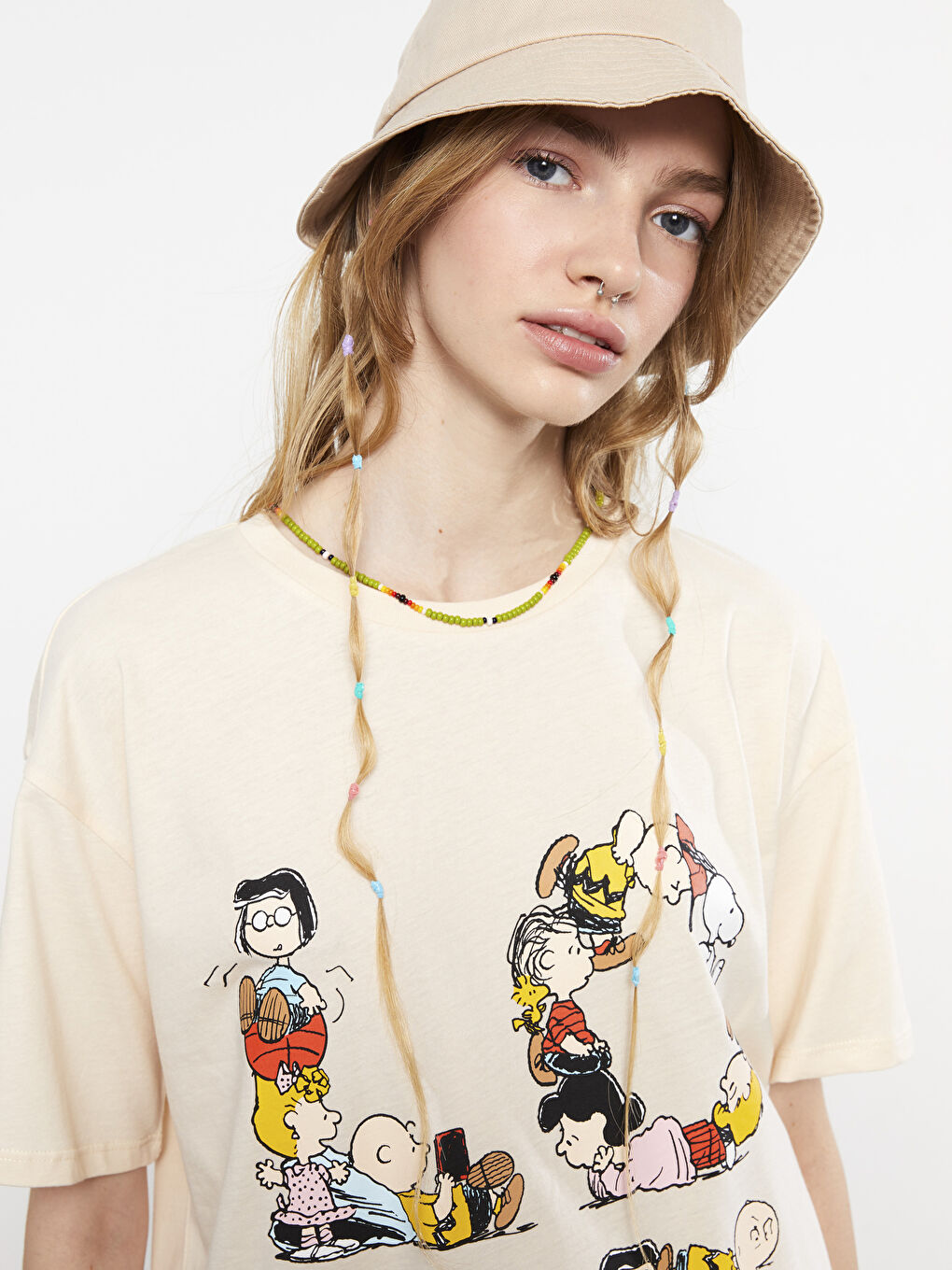 Crew Neck Peanuts Printed Short Sleeve Cotton Women's T-Shirt-3
