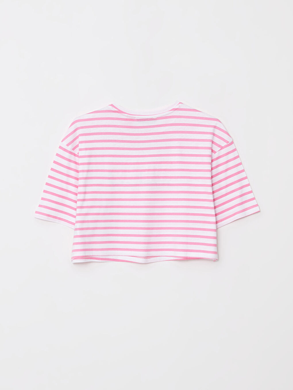 Pembe Bisiklet Yaka Barbie Baskılı Kısa Kollu Kadın Crop-6