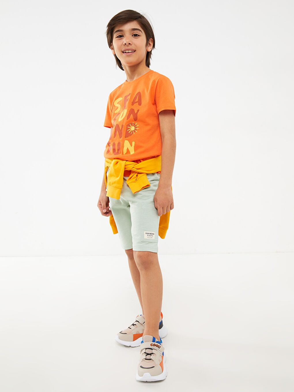 Turuncu Bisiklet Yaka Baskılı Kısa Kollu Pamuklu Erkek Çocuk Tişört-1