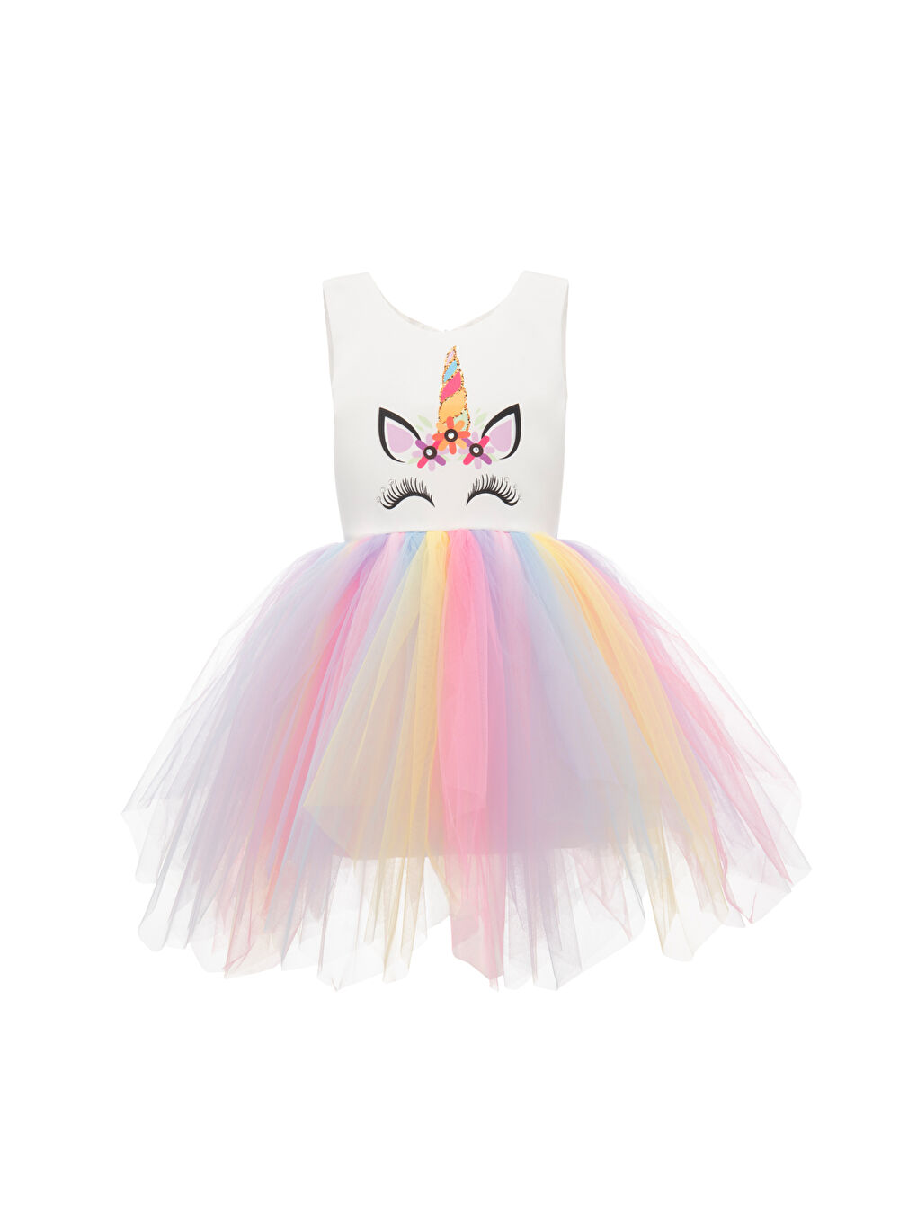 Beyaz Chaton D'or Bisiklet Yaka Baskılı Kısa Kollu Kız Çocuk Elbise