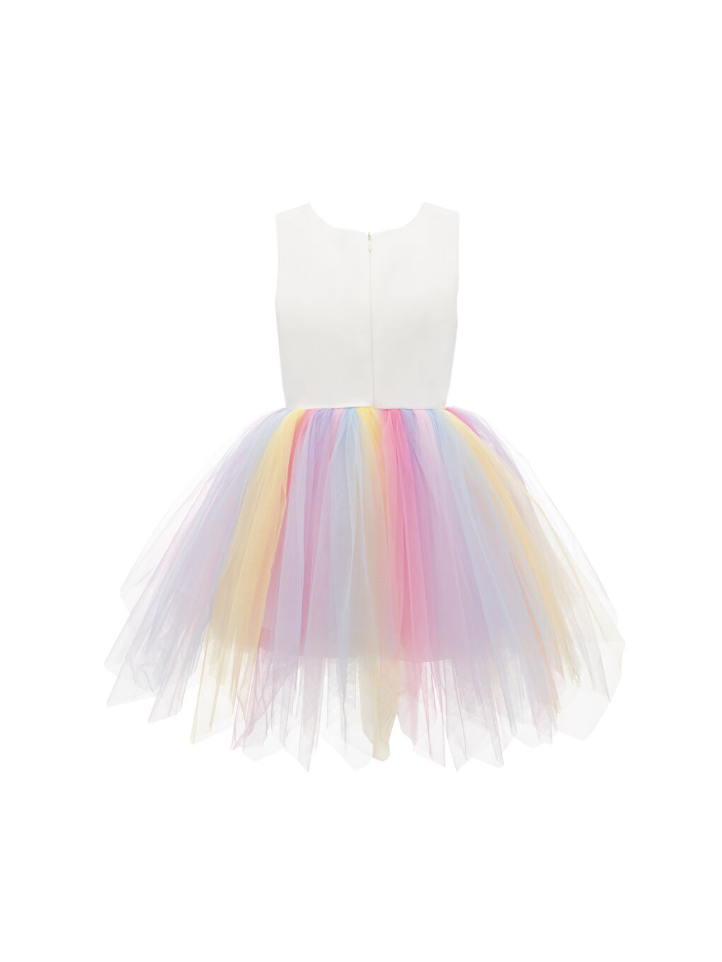 Beyaz Chaton D'or Bisiklet Yaka Baskılı Kısa Kollu Kız Çocuk Elbise-1