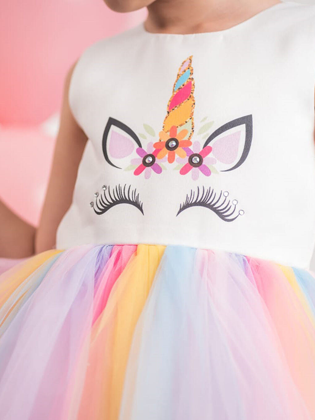 Beyaz Chaton D'or Bisiklet Yaka Baskılı Kısa Kollu Kız Çocuk Elbise-2