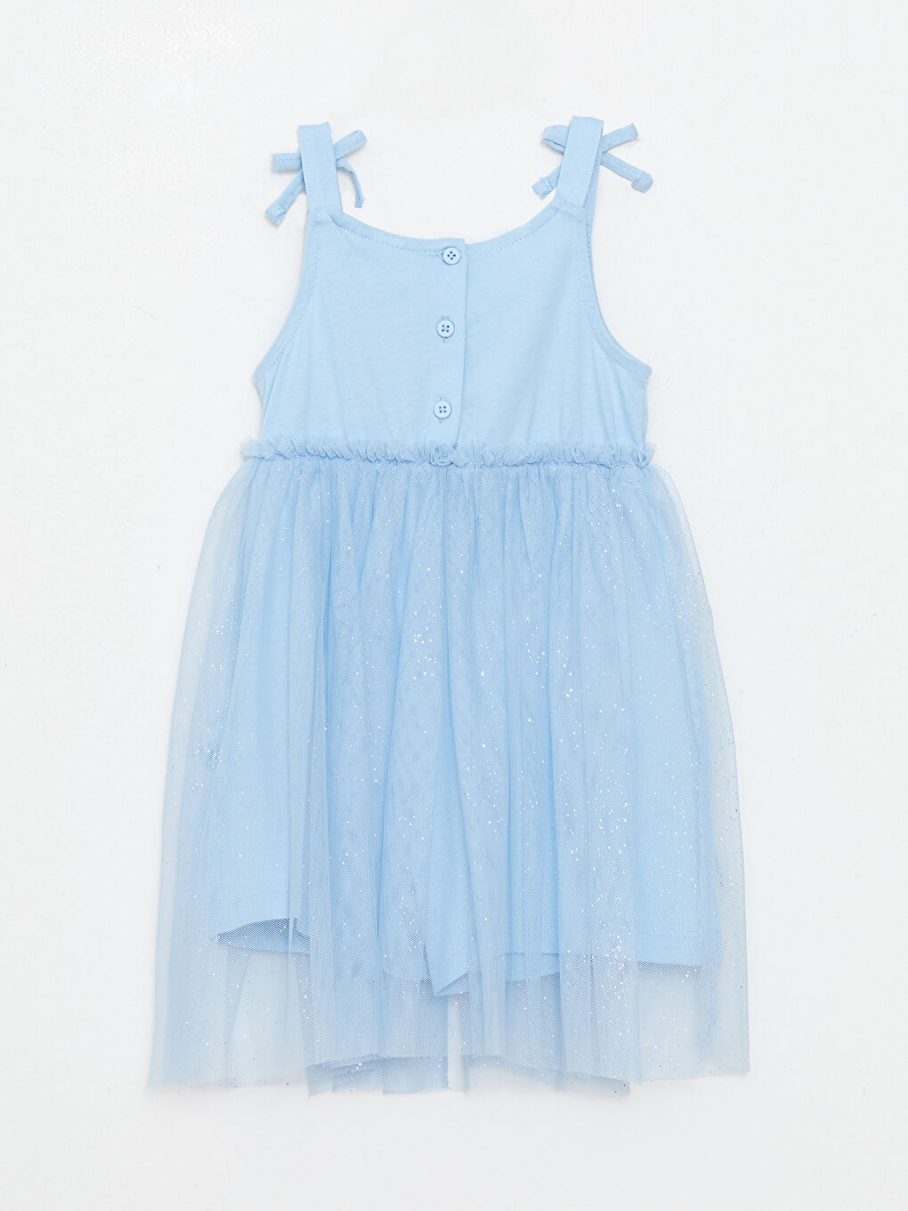Mavi Kare Yaka Basic Kız Bebek Elbise-1