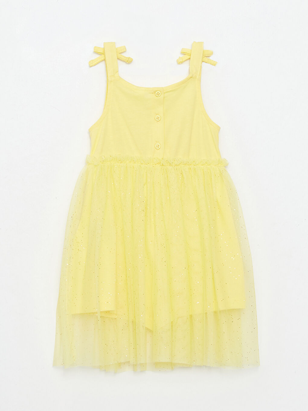 Sarı Kare Yaka Basic Kız Bebek Elbise-1