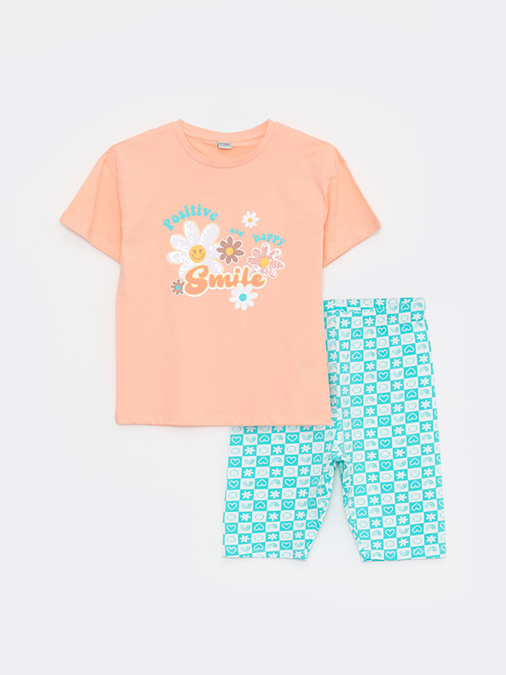 LCW Kids T-shirt à Manches Courtes Imprimé Col Rond pour Filles et Collants -S2L166Z4-G5P