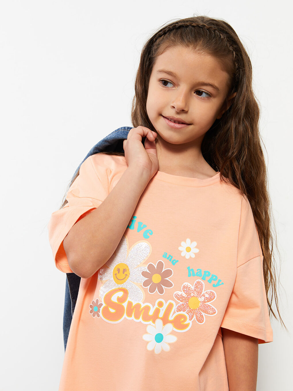 LCW Kids T-shirt à Manches Courtes Imprimé Col Rond pour Filles et Collants -S2L166Z4-G5P