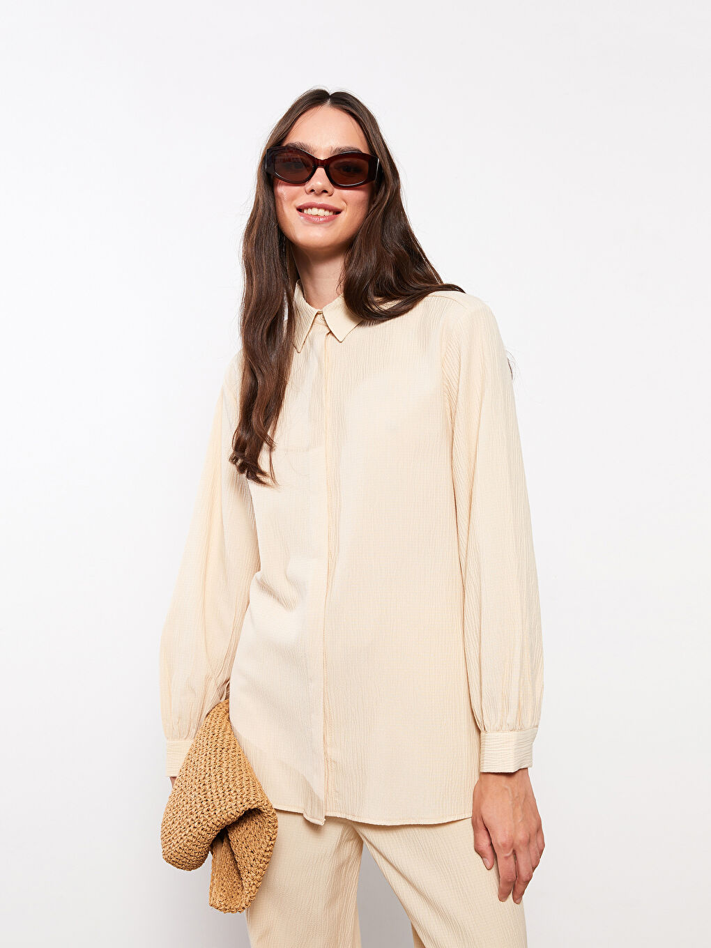 Tunică Cămașă Simplă cu Mânecă Lungă pentru Femei-1