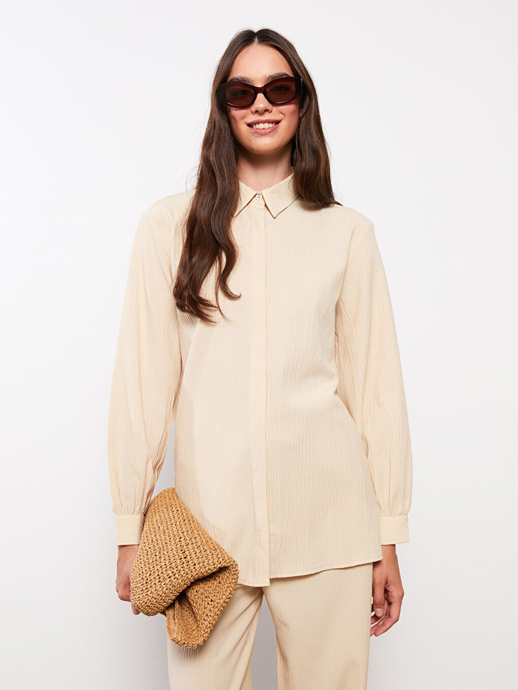 Tunică Cămașă Simplă cu Mânecă Lungă pentru Femei-2