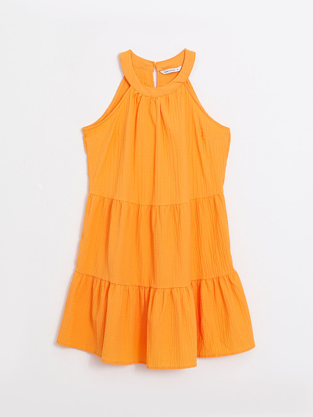 Turuncu Kadın Halter Yaka Düz Kolsuz Elbise-5