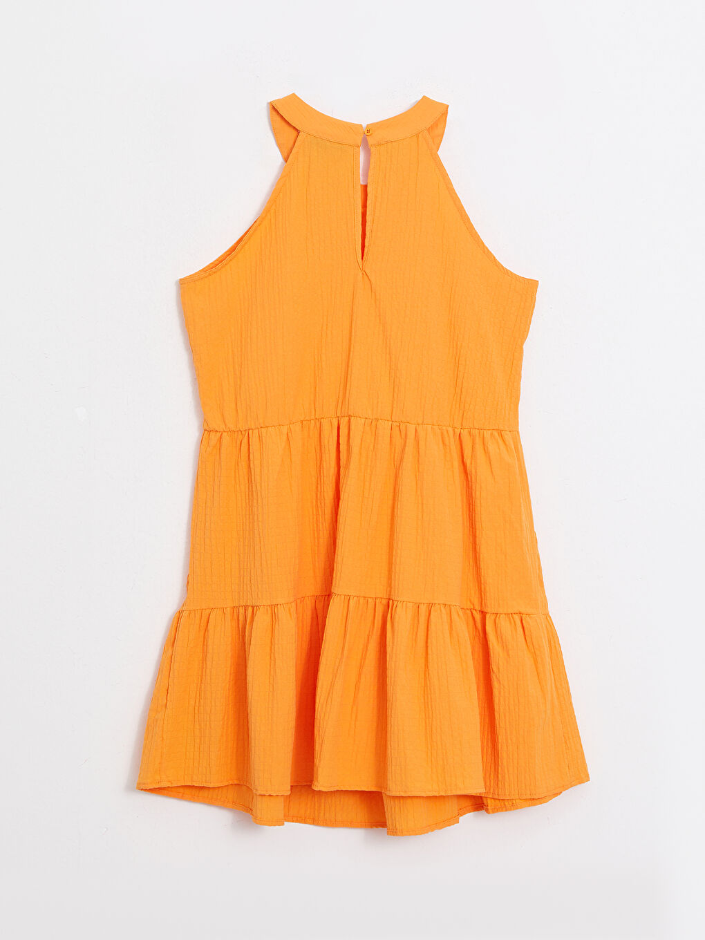 Turuncu Kadın Halter Yaka Düz Kolsuz Elbise-6