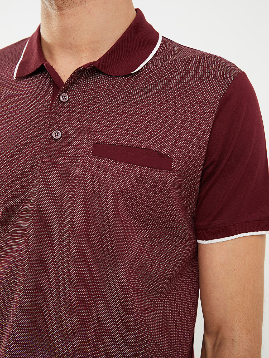 Bordo Polo Yaka Kısa Kollu Desenli Penye Erkek Tişört-3
