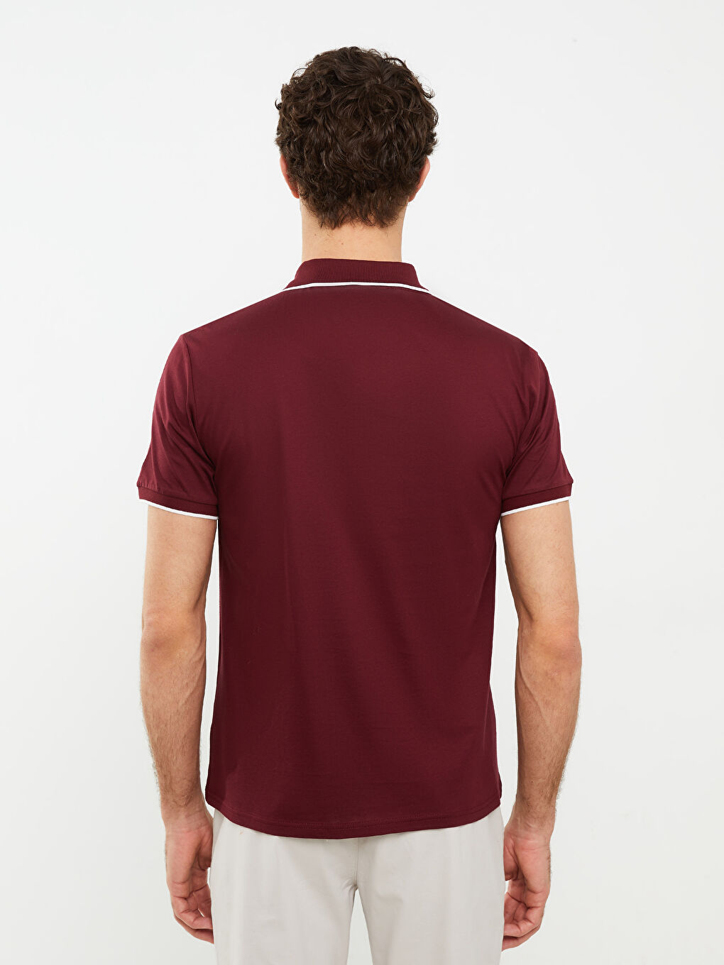 Bordo Polo Yaka Kısa Kollu Desenli Penye Erkek Tişört-4