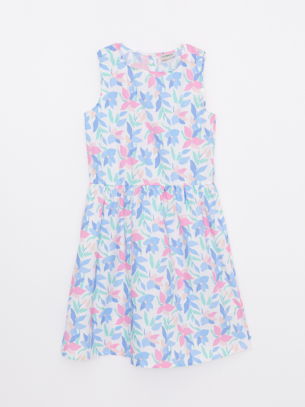 Crew Neck Printed Poplin Girl Dress