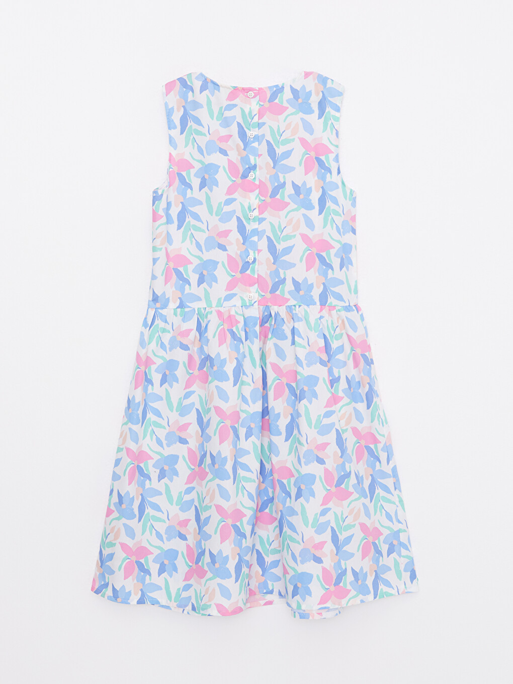 Crew Neck Printed Poplin Girl Dress-1