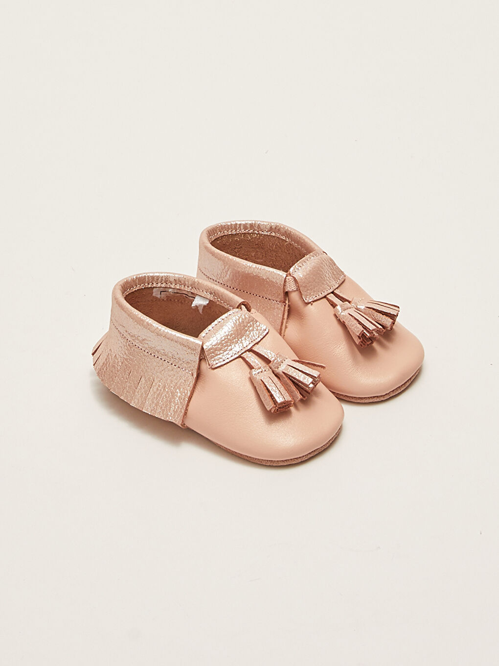 Pembe Hakiki Deri Kız Bebek Yürüme Öncesi Ayakkabısı-1