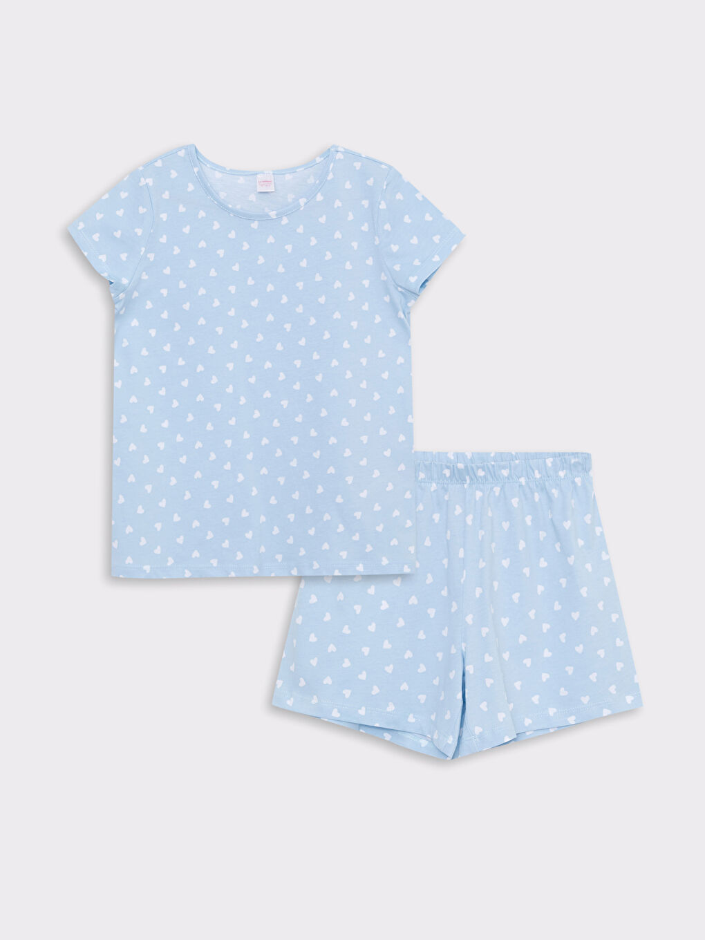 Mavi Bisiklet Yaka Baskılı Kısa Kollu Kız Çocuk Şortlu Pijama Takımı