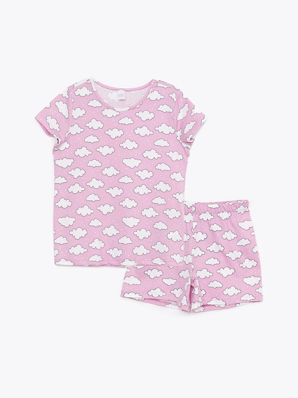 Lila Bisiklet Yaka Baskılı Kısa Kollu Kız Çocuk Şortlu Pijama Takımı