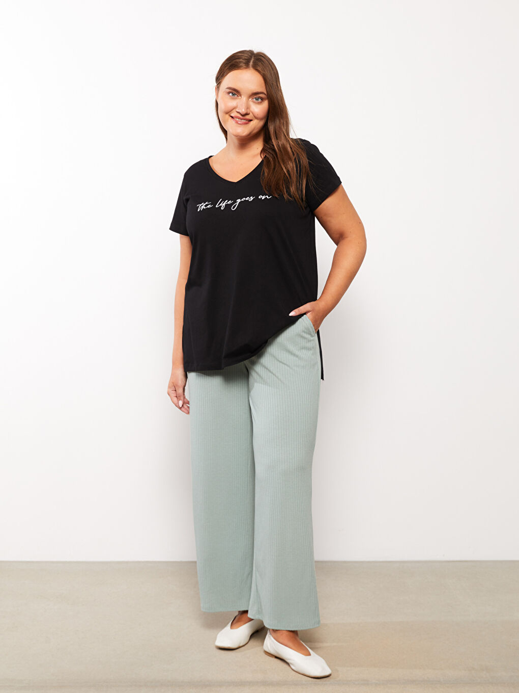 Pantalone za Žene Velike Veličine sa Elastičnim Strukem Standardnog Kroja Ravnog Kroj sa Džepovima