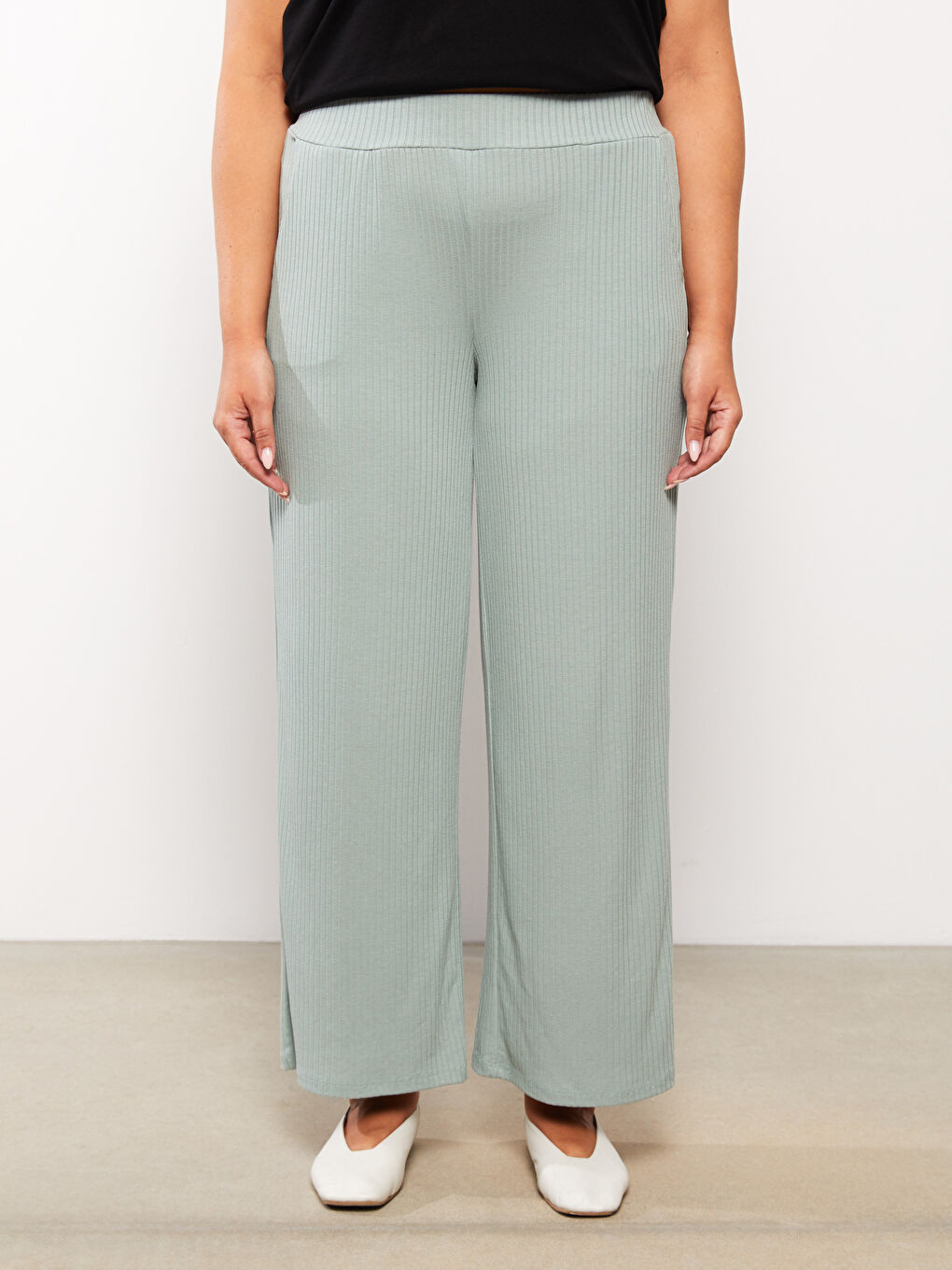 Pantalone za Žene Velike Veličine sa Elastičnim Strukem Standardnog Kroja Ravnog Kroj sa Džepovima-3