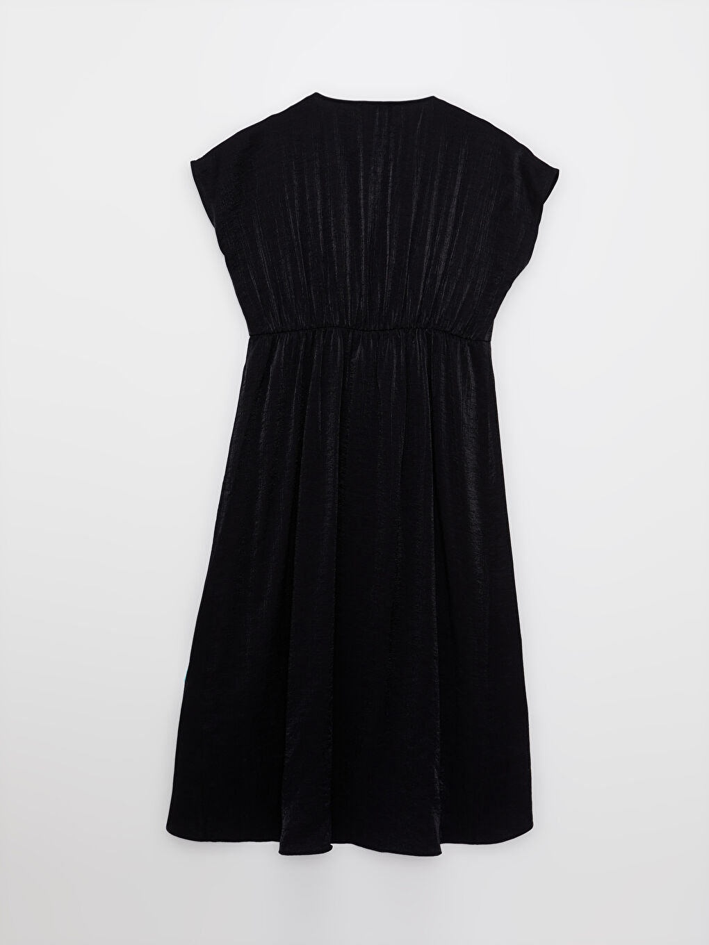 Siyah Büyük Beden Kruvaze Yaka Düz Kısa Kollu Kadın Elbise-6