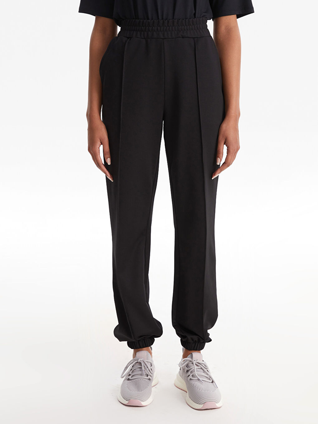 Siyah Kadın Beli Lastikli Düz Jogger Eşofman Altı-3
